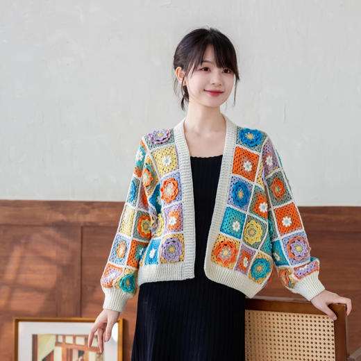 苏苏姐家向日葵拼花开衫手工编织衣服羊毛线自制材料包 商品图1