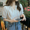 西遇白色V领蕾丝花边衬衫女2026夏季新款泡泡袖气质显瘦短袖上衣SS060439 商品缩略图4