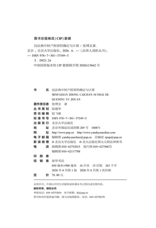 民法典中财产损害的确定与计算 张博文 著  北京大学出版社 商品图2