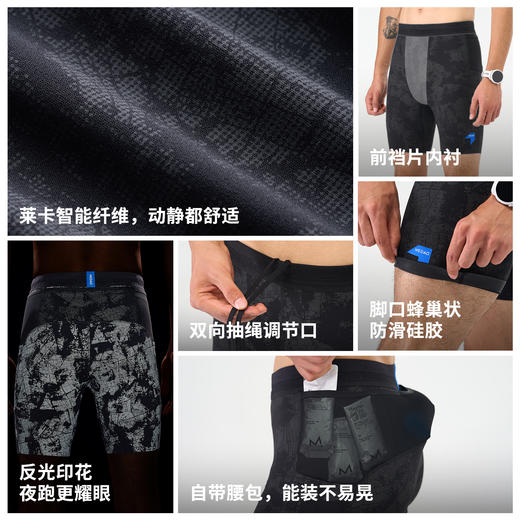 NEDAO内道反光印花四分收纳紧身裤男女马拉松运动舒适弹力跑步紧身短裤 商品图1