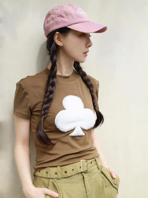 LEDIM WAN*G扑克植绒梅花小短tee071802 商品图3
