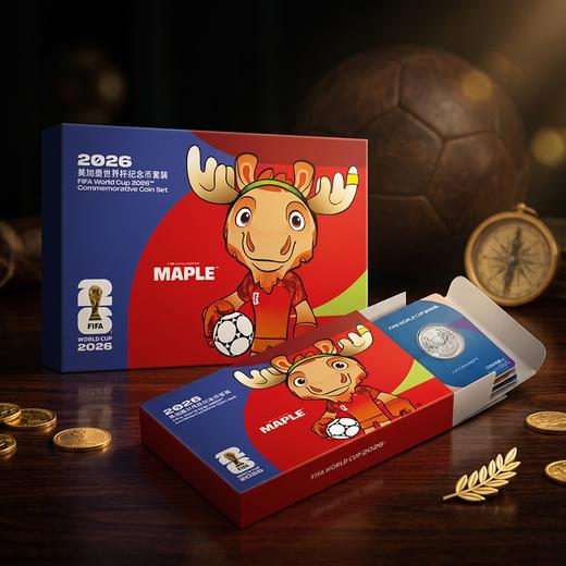 【轻奢礼盒 周年珍藏】FIFA 2026年美加墨世界杯纪念币 卡通吉祥物设计 金属浮雕质感 商品图0