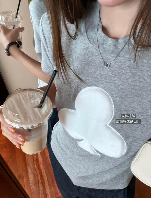 LEDIM WAN*G扑克植绒梅花小短tee071802 商品图7