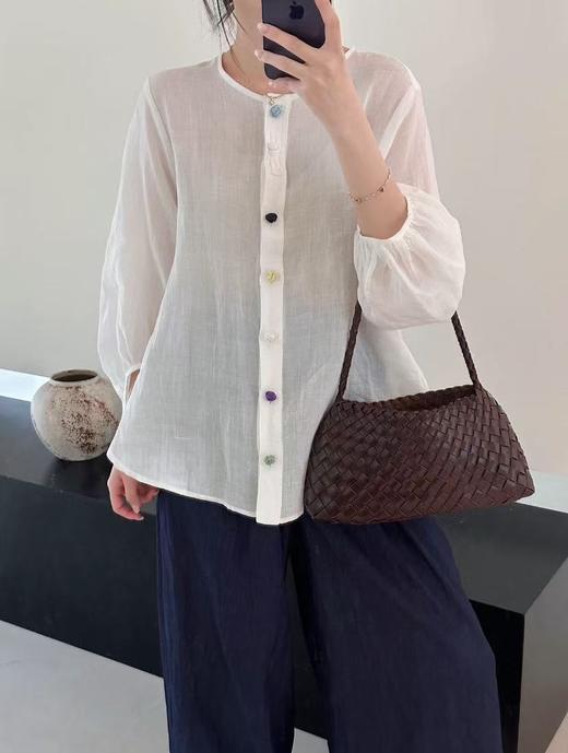 藏青天丝亚麻7分泡泡袖衬衫 | 2026年夏，流行藏青色，显白、显高级【3-7天发货】 商品图4
