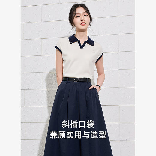 西遇藏青色百褶A字半身裙女2026年夏季新款高腰遮胯通勤大摆伞裙SS060678 商品图4
