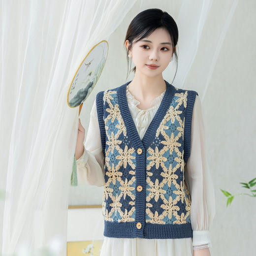 苏苏姐家莲莲拼花马甲手工DIY蕾丝线钩针亚麻毛线材料包 商品图1