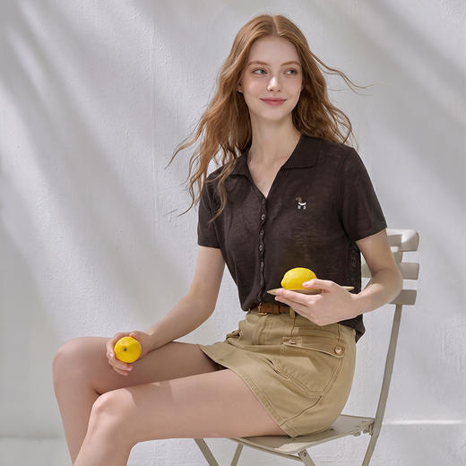 美式复古辣妹风半开领纽扣设计2026时尚短款短袖上衣女秋季H0060390 商品图2