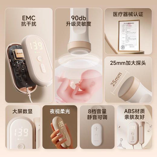 鱼跃胎心监护仪孕妇家用胎儿监测仪胎心仪多普勒胎心监测仪YTX103 商品图1