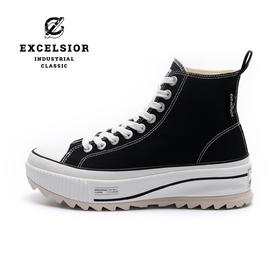 excelsior饼干鞋官方 黑色女鞋运动板鞋增高休闲鞋厚底高帮帆布鞋