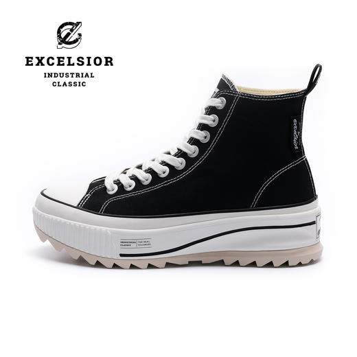 excelsior饼干鞋官方 黑色女鞋运动板鞋增高休闲鞋厚底高帮帆布鞋 商品图0