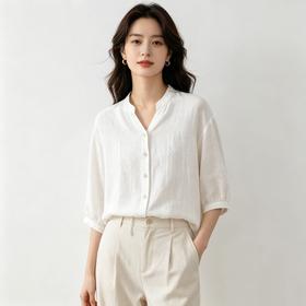 热卖中！！【亚麻V型领口】亚麻水洗七分袖包边技艺 女士衬衫上衣 修饰脸型 尽显个性 四色可选L~XL码