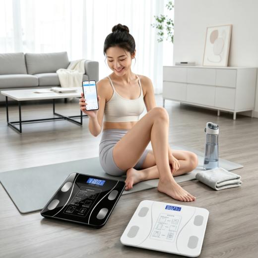 帝克仕智能体脂秤|体重、体脂率、肌肉量、水分率、基础等多项数据参考，APP自动记录身体变化趋势，升级二代芯片+准确传感器，高强度钢化玻璃，黑白双色可选 商品图4