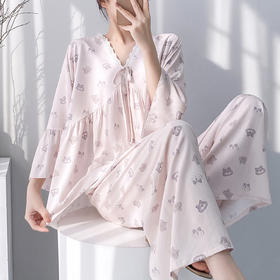 自带胸垫 可外穿【沐臻丝-早秋绵绸套装家居服】（90-150斤可穿）