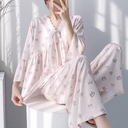 自带胸垫 可外穿【沐臻丝-早秋绵绸套装家居服】（90-150斤可穿） 商品图0