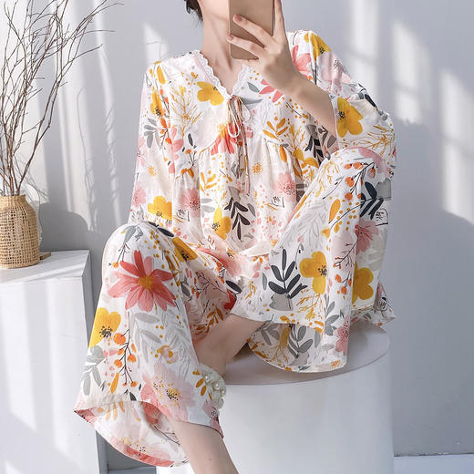 自带胸垫 可外穿【沐臻丝-早秋绵绸套装家居服】（90-150斤可穿） 商品图9