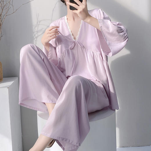 自带胸垫 可外穿【沐臻丝-早秋绵绸套装家居服】（90-150斤可穿） 商品图11