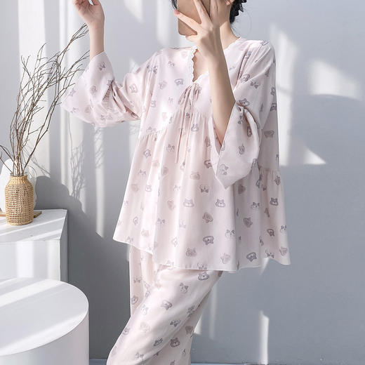 自带胸垫 可外穿【沐臻丝-早秋绵绸套装家居服】（90-150斤可穿） 商品图1