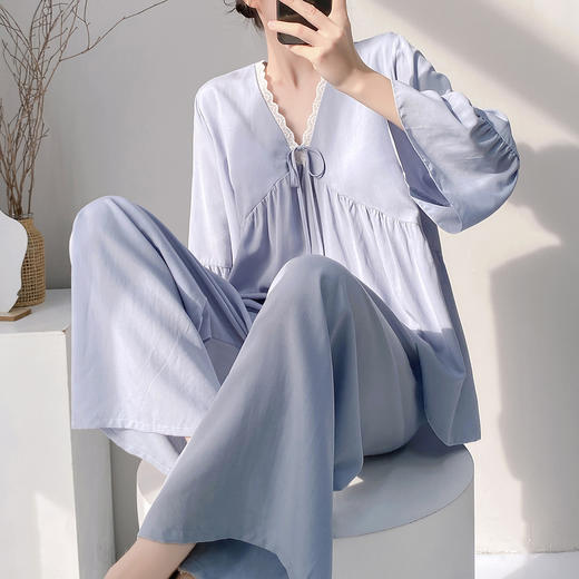 自带胸垫 可外穿【沐臻丝-早秋绵绸套装家居服】（90-150斤可穿） 商品图10