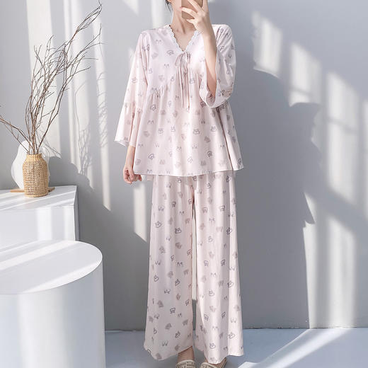 自带胸垫 可外穿【沐臻丝-早秋绵绸套装家居服】（90-150斤可穿） 商品图2