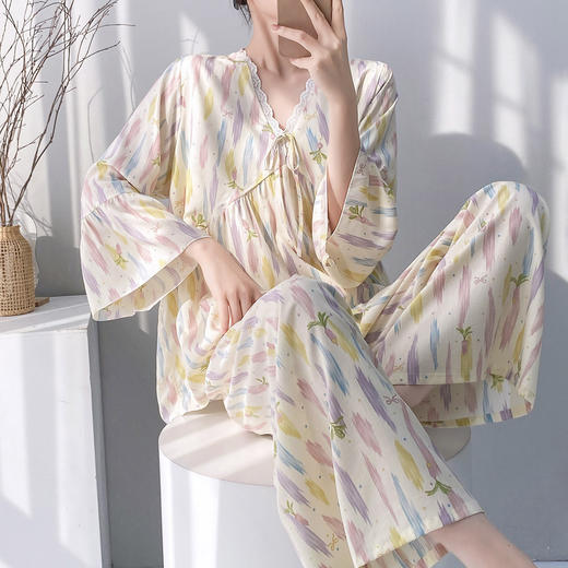 自带胸垫 可外穿【沐臻丝-早秋绵绸套装家居服】（90-150斤可穿） 商品图7