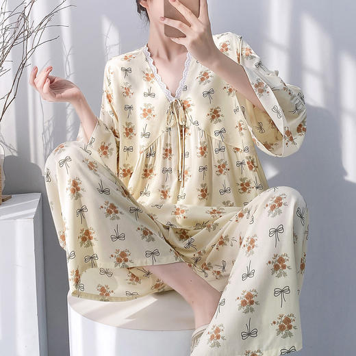 自带胸垫 可外穿【沐臻丝-早秋绵绸套装家居服】（90-150斤可穿） 商品图8