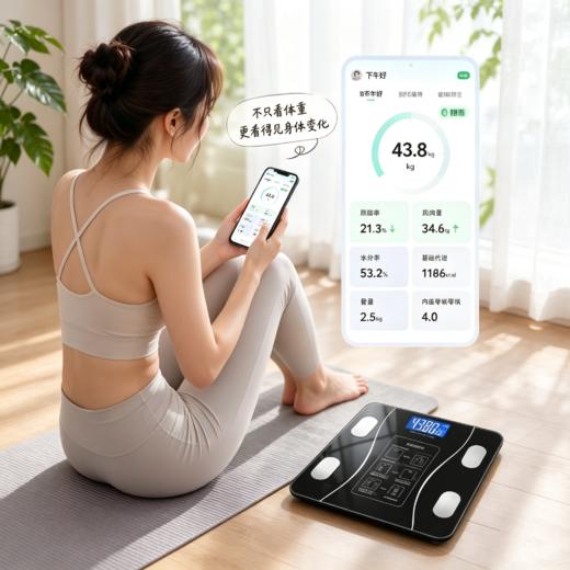 帝克仕智能体脂秤|体重、体脂率、肌肉量、水分率、基础等多项数据参考，APP自动记录身体变化趋势，升级二代芯片+准确传感器，高强度钢化玻璃，黑白双色可选 商品图1