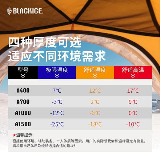 黑冰A系列A400/A700A1000/1500鸭绒成人单人信封便携式户外精致羽绒露营睡袋 商品图1