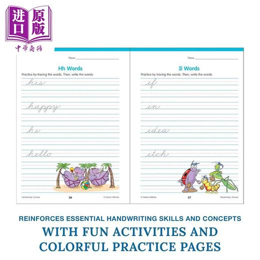 【中商原版】Carson Dellosa Cursive Handwriting Workbook  Grades 3-5 儿童连体字手写练习册 3-5年级 字母描红本 商品图1