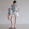 西遇浅蓝色v领短袖T恤女2026年夏季新款小飞袖通勤修身针织上衣SS060699 商品缩略图1