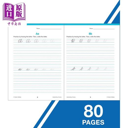 【中商原版】Carson Dellosa Cursive Handwriting Workbook  Grades 3-5 儿童连体字手写练习册 3-5年级 字母描红本 商品图2