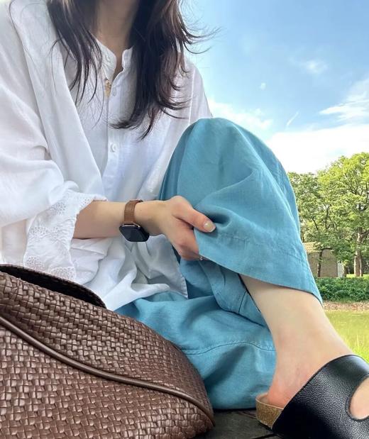 蓝色莱赛尔亚麻裤 | 今夏流行“蓝裤子”，干干净净真时髦！73.4%莱赛尔+26.6%亚麻【3-5天发货】 商品图4