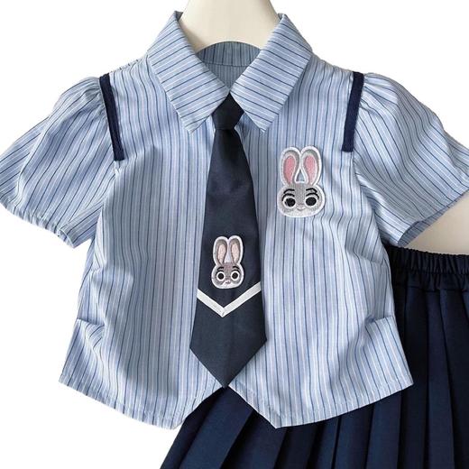 【学院氛围感❗️清爽不闷】夏季条纹卡通学院风女童连衣裙可爱小兔子制服短袖衬衣裙套装。xe★深秘心选 商品图4