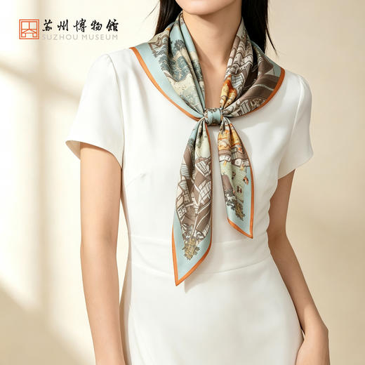 苏州博物馆 入梦苏博方巾100%桑蚕丝绮云纱亲肤透气女士丝巾配拎袋礼盒送礼 商品图0