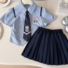 【学院氛围感❗️清爽不闷】夏季条纹卡通学院风女童连衣裙可爱小兔子制服短袖衬衣裙套装。xe★深秘心选 商品缩略图1
