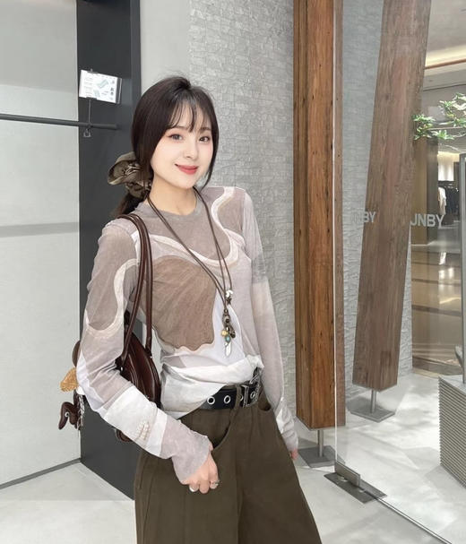 江南同款秋款网纱艺术感印花长袖T恤072408 商品图8