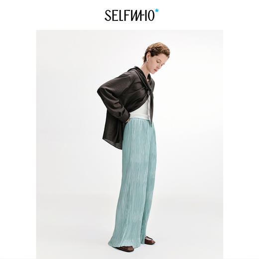 SELFWHO莫代尔桑蚕丝混纺兔耳围巾领衬衫女2026秋季新款连帽衬衣 商品图2