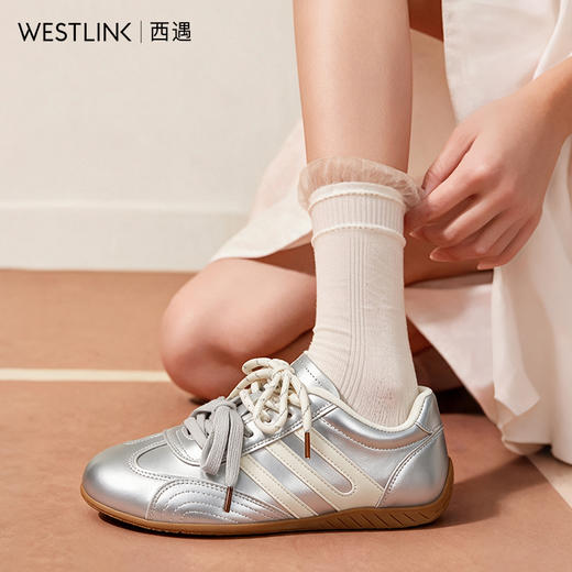 西遇复古德训鞋女2026秋季新款小众圆头赛车鞋透气薄底运动鞋K1466575 商品图3