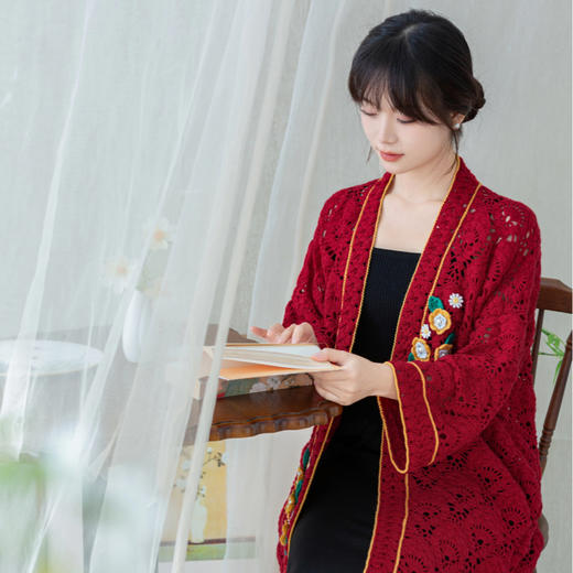 苏苏姐家惊鸿长款对襟开衫手工编织衣服羊毛毛线团材料包 商品图3