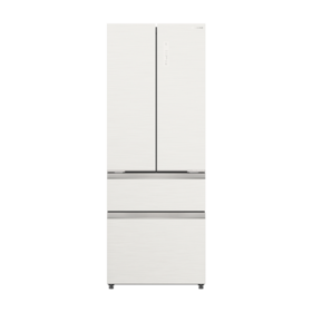 美菱 冰箱 BCD-420WFP9BZ 玉纱杏 420升 法式多门冰箱 中间开 电脑控温 变频 智能除霜 风冷无霜 一级能效 玻璃风罩 全彩显示屏