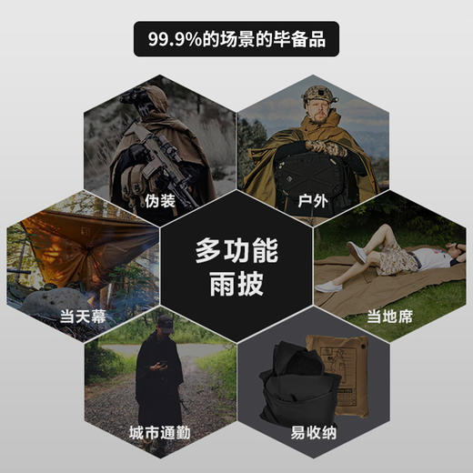 极限崂里多功能暴雨户外雨衣战术披风同级冲锋衣面料雨披天幕地席21WT16 商品图3