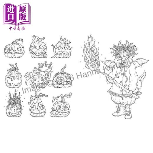 预售 【中商原版】万圣涂色书 Halloween Coloring Book 汉娜·卡尔松 英文原版 Hanna Karlzon 内含纹理纸张  商品图1