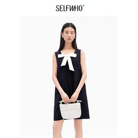 SELFWHO假两件撞色蝴蝶结U领连衣裙女2026夏季新款通小个子无袖裙