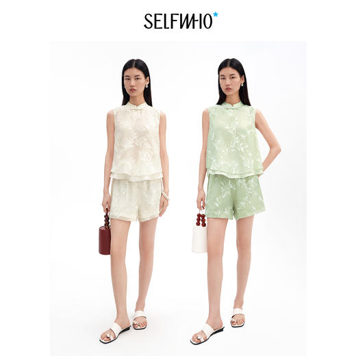 SELFWHO假两件新中式柳枝提花背心女2026夏新款兔耳盘扣套头上衣 商品图1