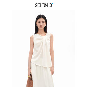 SELFWHO桑蚕丝混纺不规则捏褶装饰无袖背心女2026夏新款套头上衣