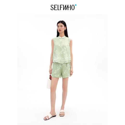SELFWHO假两件新中式柳枝提花背心女2026夏新款兔耳盘扣套头上衣 商品图3