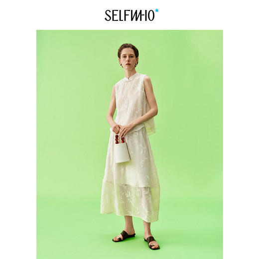 SELFWHO假两件新中式柳枝提花背心女2026夏新款兔耳盘扣套头上衣 商品图4