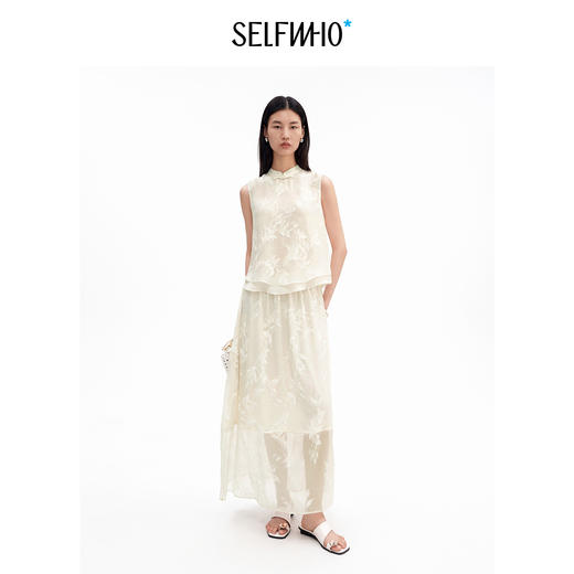 SELFWHO假两件新中式柳枝提花背心女2026夏新款兔耳盘扣套头上衣 商品图0