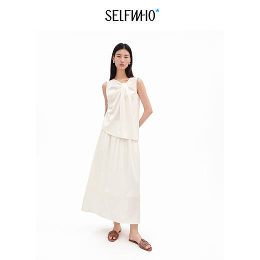 SELFWHO桑蚕丝混纺不规则捏褶装饰无袖背心女2026夏新款套头上衣 商品图2