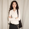 西遇交叉V领长袖T恤女2026秋季新款收腰堆褶修身显瘦气质打底上衣SS060715 商品缩略图3