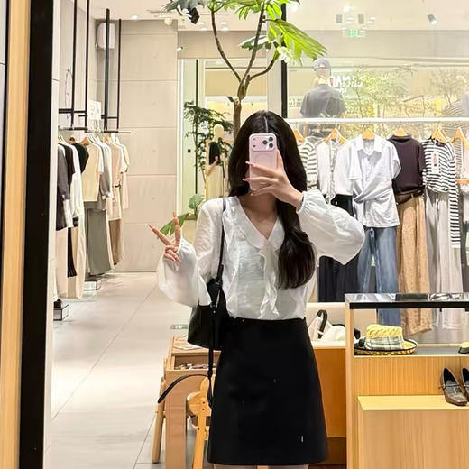 MM麦檬商场同款无标荷叶边亚麻衬衫072904 商品图6